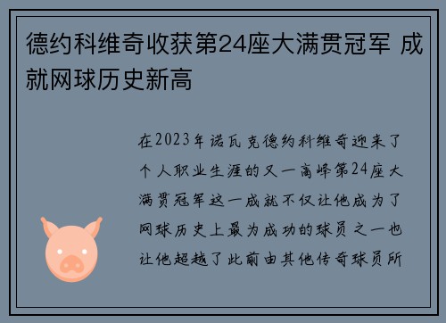 德约科维奇收获第24座大满贯冠军 成就网球历史新高
